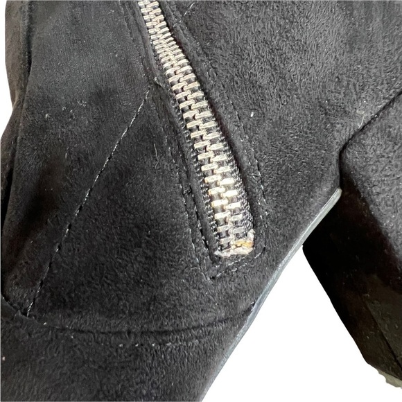 Rampage Floral Embroidered Black Velvety Sock Chunky Heel Boots - Picture 7 of 9